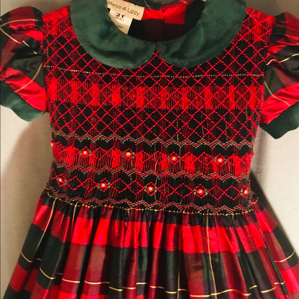 Marco & Lizzy 2T 100% red/green tartan silk Dress